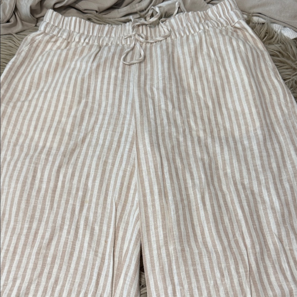 a new day Beige and White Striped Wide-Leg Pants